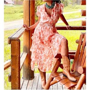 Misa Los Angeles Pink and White Tiered Sundress